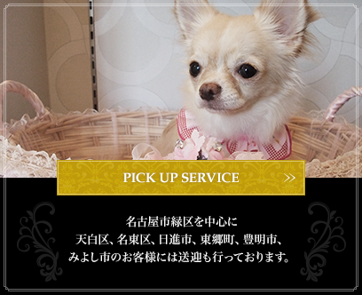 PICK UP SERVICE:名古屋市緑区を中心に天白区、名東区、日進市、東郷町、豊明市、みよし市のお客様には送迎も行っております。